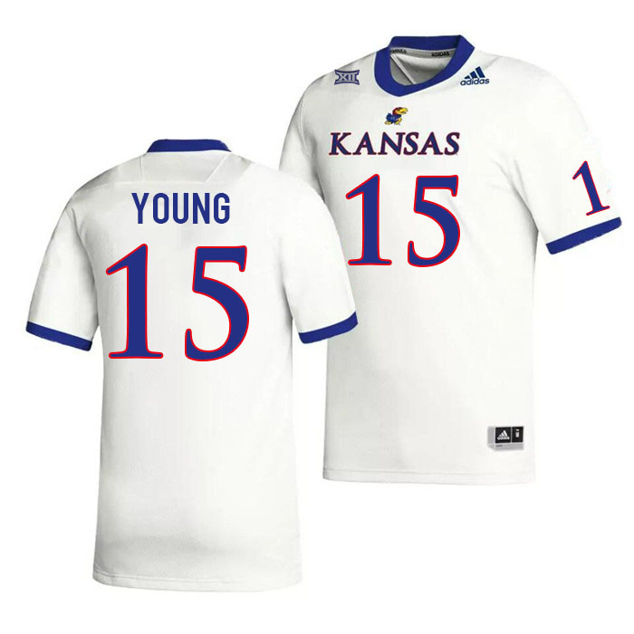 Men #15 Craig Young Kansas Jayhawks College Football Jerseys Stitched Sale-White - Click Image to Close
